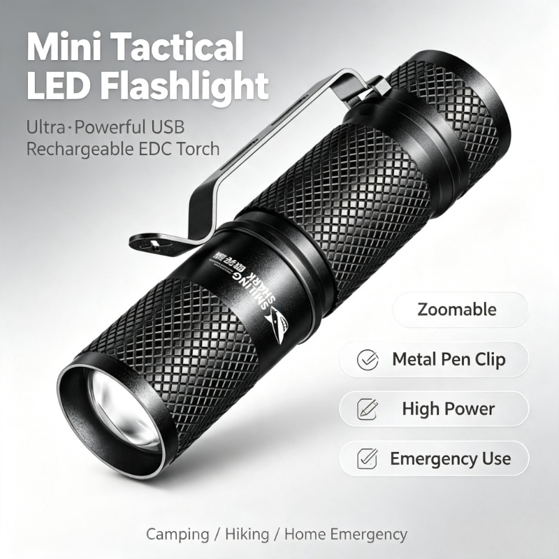 Edc Carry Flashlight - SMILING SHARK 超強力ミニタクティカルLED懐中電灯 USB充電式 ズーム機能付き EDCトーチ