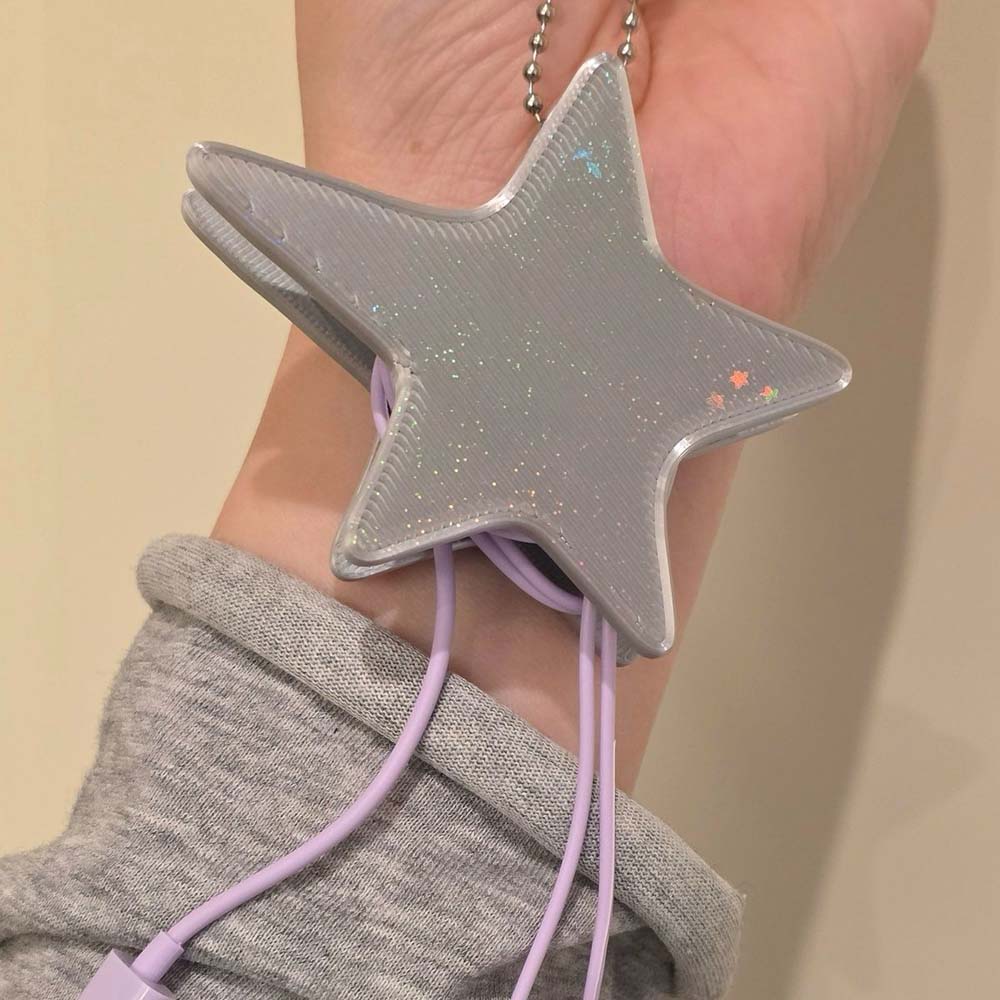 Cable Winder Keychain - Y2Kスタイル3Dスターケーブルホルダー、ポータブルイヤホンワイヤーワインダークリップ、実用的なキーチェーン付きキュートなコードオーガナイザー