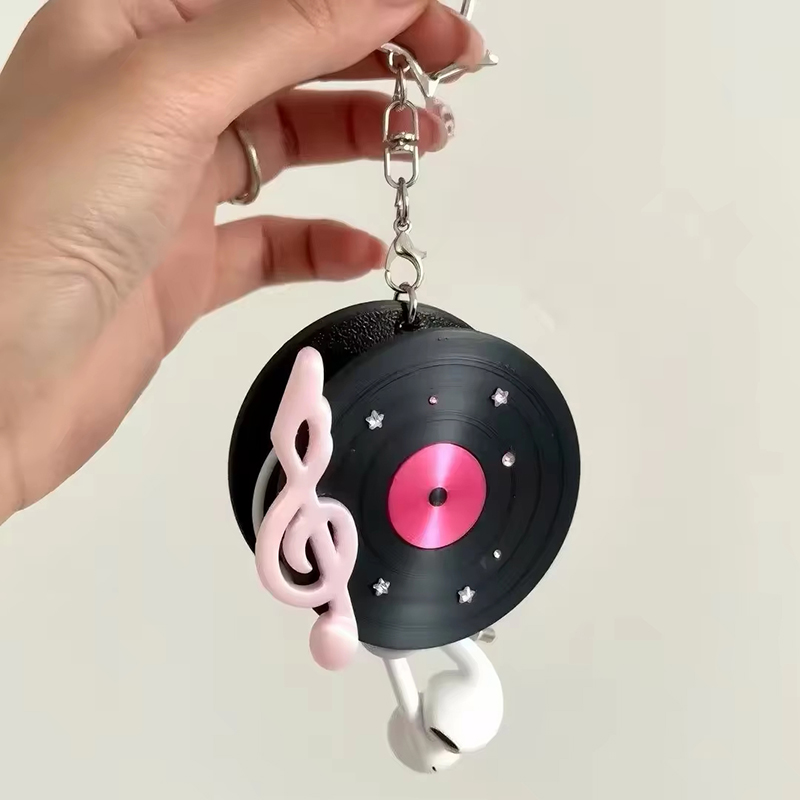 Cable Winder Keychain - 韓国レトロビニールレコード型ヘッドホンケーブルオーガナイザー キーホルダー スター型 キュートなイヤホンケーブル巻き取り収納 ミニペンダント ギフト