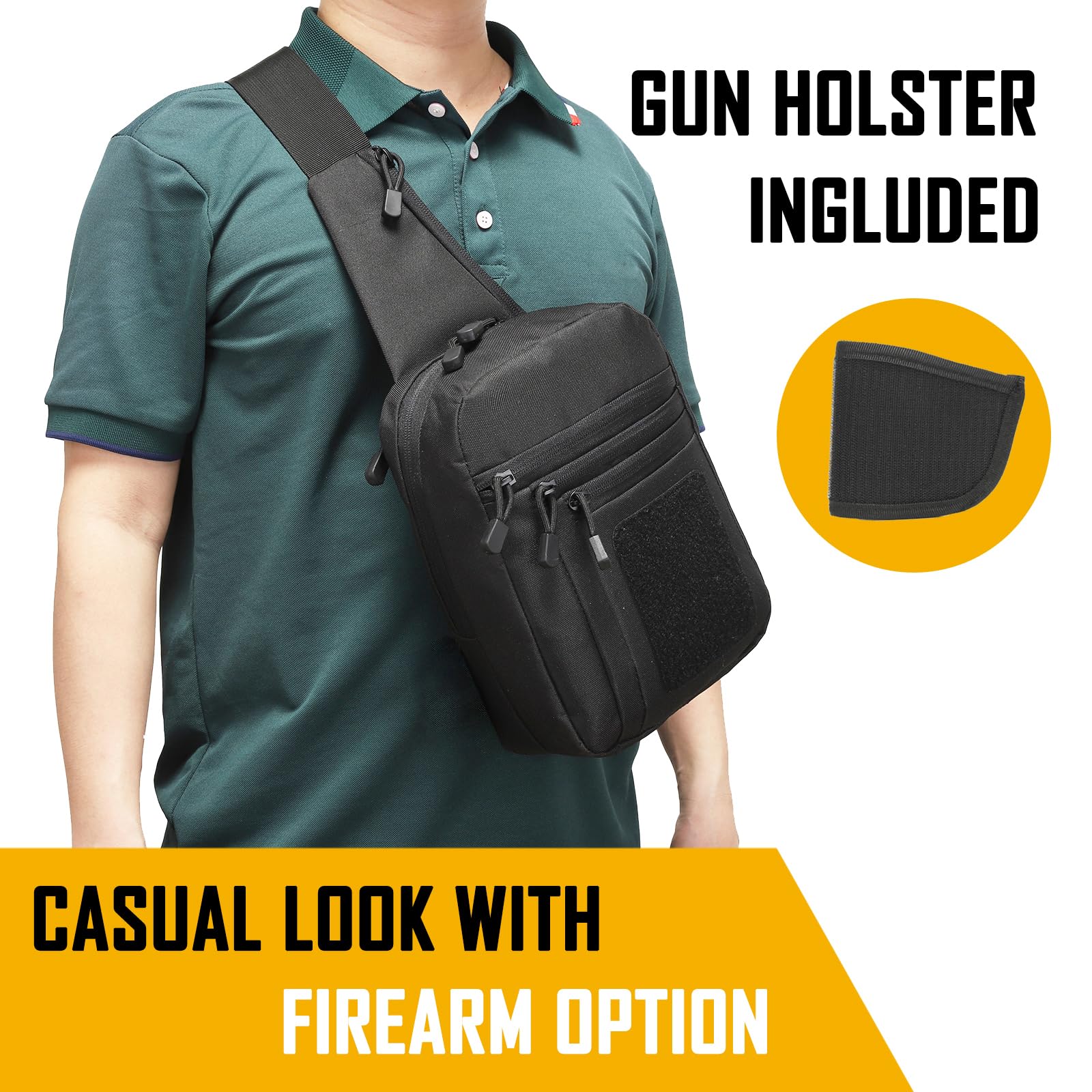 Edc Carry Pack - メンズ用隠し携帯用クロスボディバッグ、CCWスリングバッグEDCキャリーバッグショルダーナイロン高品質チェストパックガンバッグ（ハンドガン用）