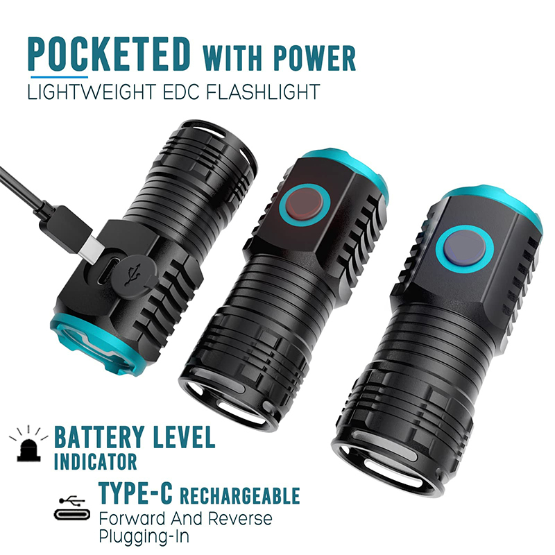 ミニLED懐中電灯,USB充電式,ポータブル,18350充電 - Edc Carry Flashlight のレビューと価格