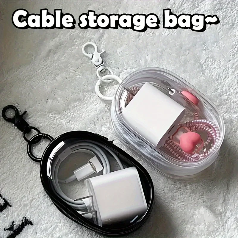 ポータブルミニクリアジッパー収納バッグ - イヤホンや充電器 - Cable Winder Keychain のレビューと価格